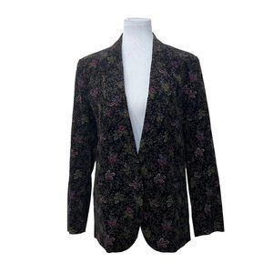 TR Bentley Womens Vintage 16 Black Floral Velvet Button Jacket Blazer Coat